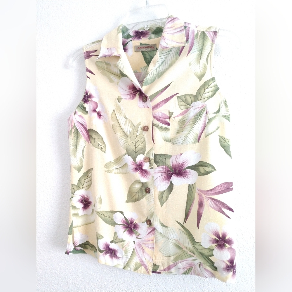 Bungalow Brand Floral Women's Hawaiian Shirt Sleeveless Size 4P Chest 32"